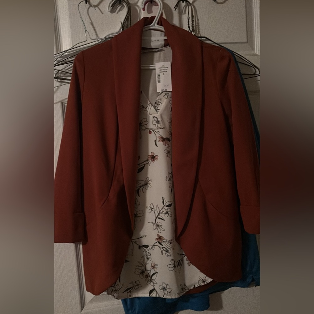 Burnt orange blazer and matching blouse